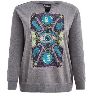 Torrid Plus Size 1 Disney Haunted Mansion Tarot Card Heather Gray Sweatshirt